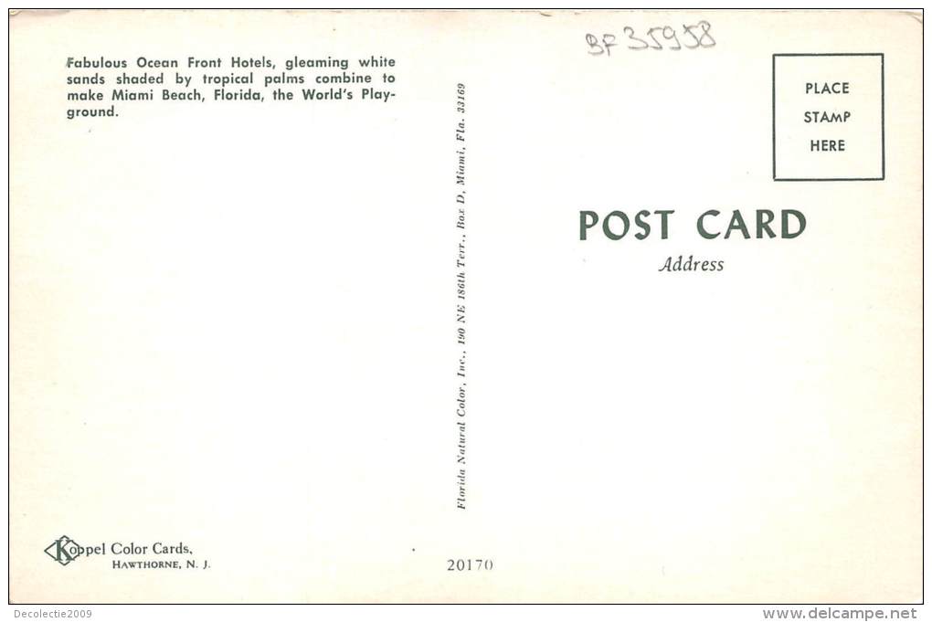 BF35958 Fabulos Ocean Front Hotel  Palm Beach Florida  USA  Front/back Scan - Palm Beach