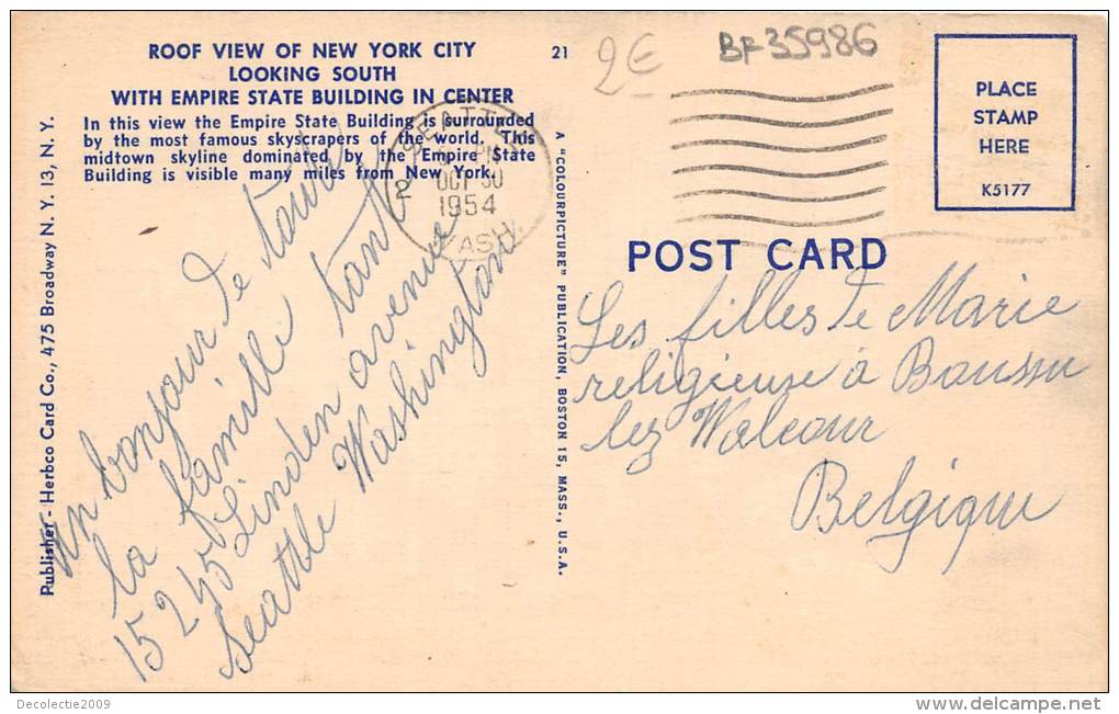 BF35986 New York Roof View Looking South Empire State Buildi USA Front/back Scan - Empire State Building