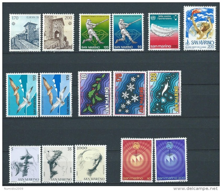 1978 SAN MARINO ANNATA 16 VALORI MNH ** - ED - Annate Complete