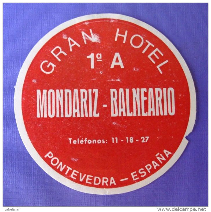 HOTEL ALBERGO RESIDENCIA MONDARIZ PONTEVEDRA SPAIN ETIQUETA LUGGAGE LABEL ETIQUETTE AUFKLEBER DECAL STICKER MADRID - Etiquettes D'hotels