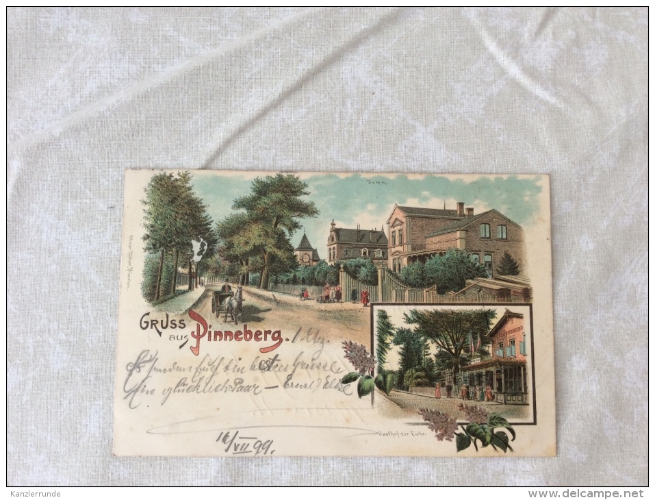 Pinneberg Gruß Aus Postkarte Ansichtskarte Lithographie AK 1899 Nach Harburg - Pinneberg