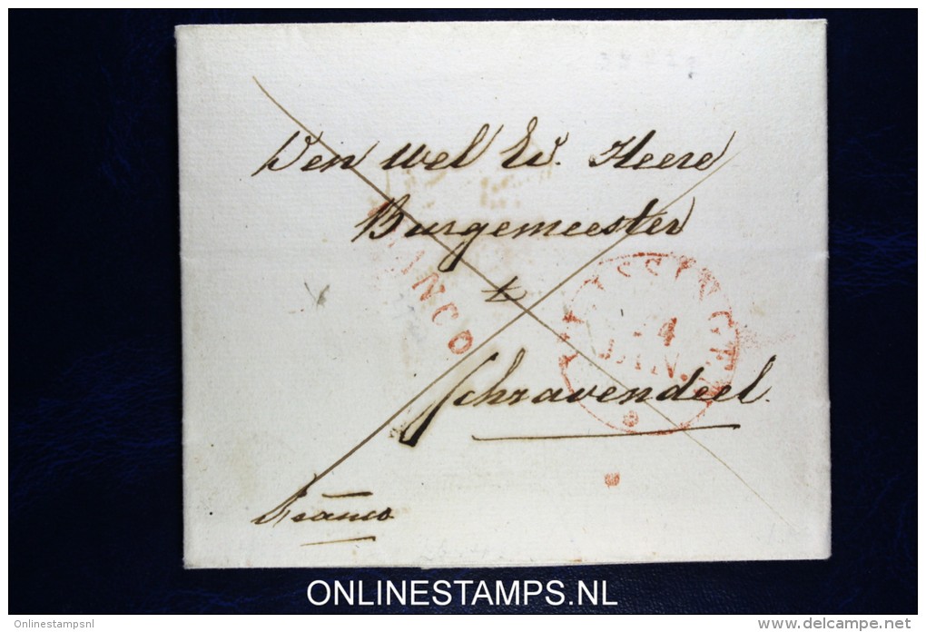 Nederland,Omslag Van Vlissingen Naar Schravendeel, Franco In Rood - ...-1852 Préphilatélie