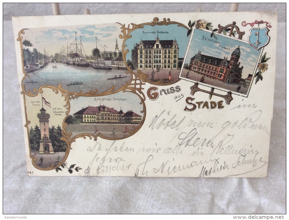 Stade Gruß Aus Postkarte Ansichtskarte Lithographie AK 1898 Nach Harburg - Stade