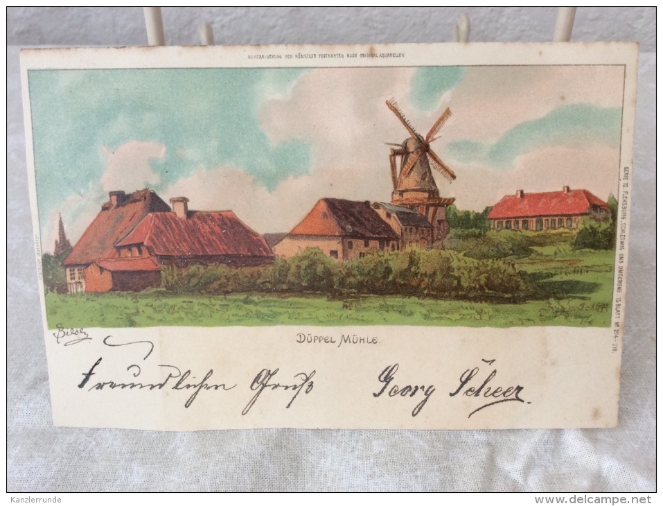 Flensburg Düppel Mühle Postkarte Ansichtskarte Lithographie AK 1900 Nach Harburg - Flensburg