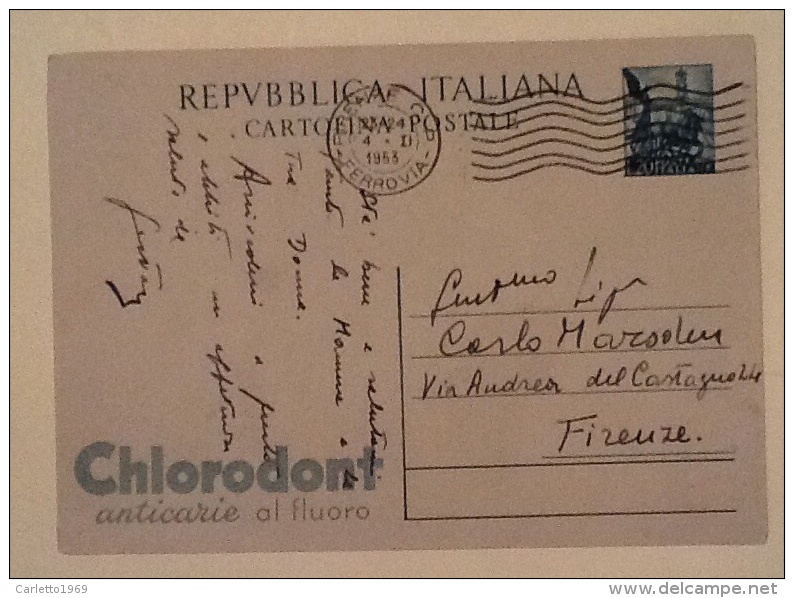 Cart. Postale Chlorodont Spedita  1953 - Pubblicitari