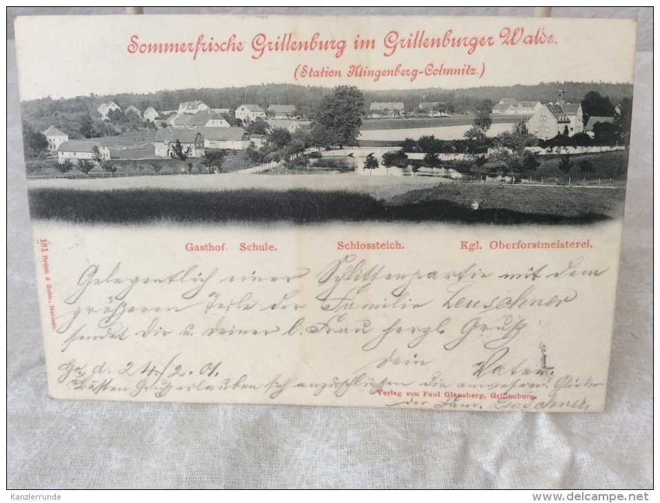 Tharandt Grillenburg Postkarte Ansichtskarte Lithographie AK 1901 Nach Harburg - Tharandt