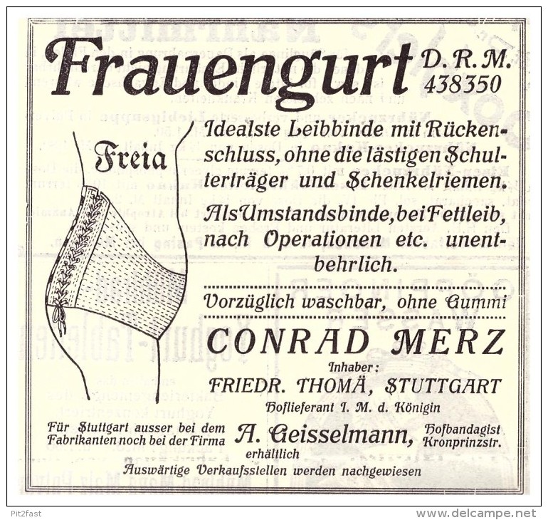 Original Werbung - 1911 - Frauengurt , Conrad Merz In Stuttgart , F, Thomä , BH , Korsett , Corset !!! - Encaje