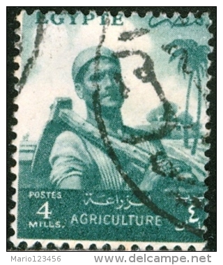 EGITTO, EGYPT, 1955, AGRICOLTURA, CONTADINO, FRANCOBOLLO USATO, Scott 371 - Oblitérés