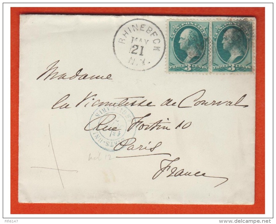 ETATS-UNIS ## LETTRE DE RHINEBECK (N.Y.) POUR PARIS ## POSTE MARITIME VOIE ANGLAISE 1879 - Briefe U. Dokumente