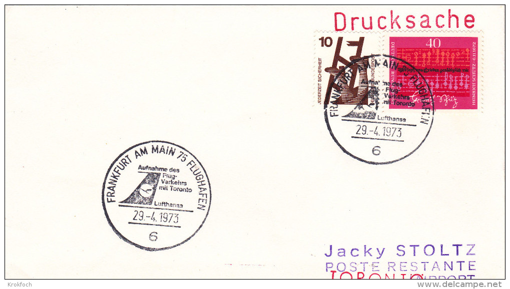 Frankfurt  Toronto 1973 DC 10 Lufthansa  - 1er Vol Erstflug Inaugural Flight - Francfort Canada Germany - Erst- U. Sonderflugbriefe