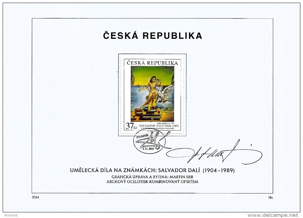 Czech Republic - 2014 - Art On Stamps - Salvador Dali - FDS Signed By Engraver M. Srb - FDC