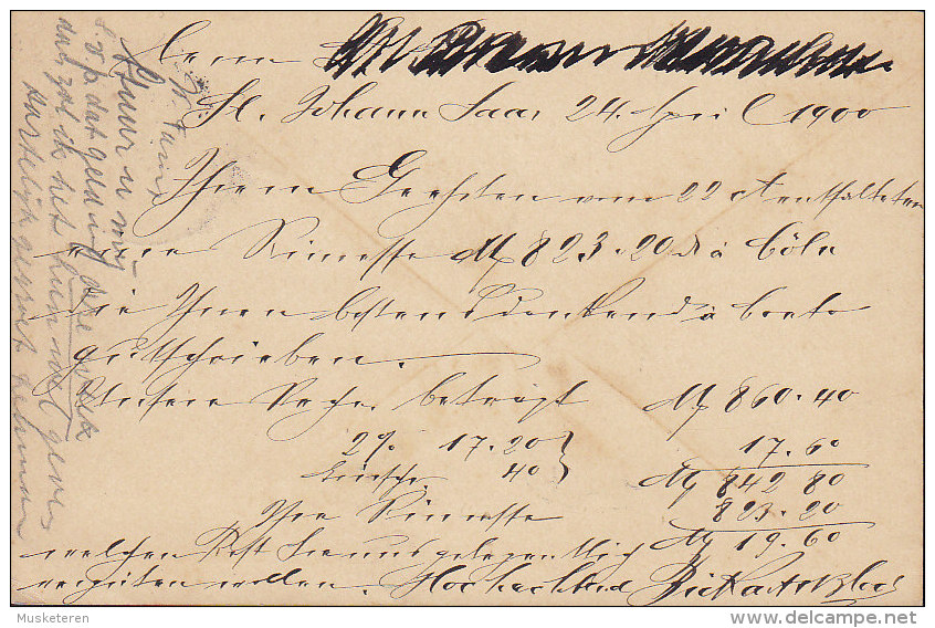 Germany Deutsches Reich Postal Stationery Ganzsache 10 Pf. ST. JOHANN Saar 1900 To ZUTPHEN Holland (2 Scans) - Briefkaarten