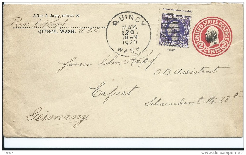 ETATS UNIS ENTIER POSTAL REPIQUE POUR L'ALLEMAGNE 1920 - 1901-20