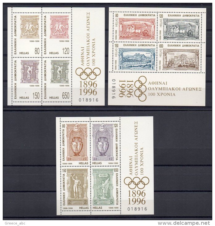 Greece 1996 / Mi BL 13/15 (1896/1907) - Olympic Games Centenary - Set New MNH ** - Summer 1996: Atlanta