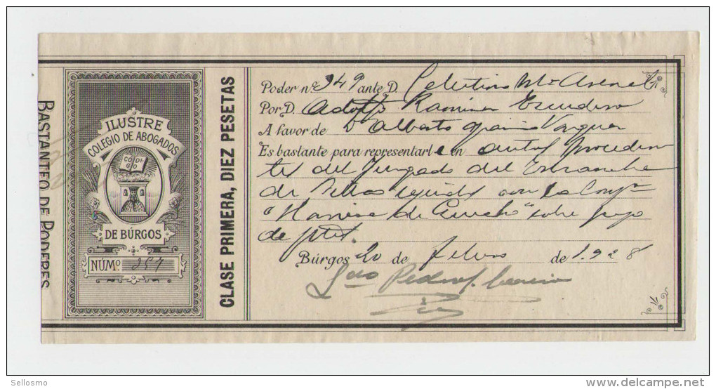 Burgos 1928 10p Colegio De Abogados,usado                #21 - Fiscal-postal