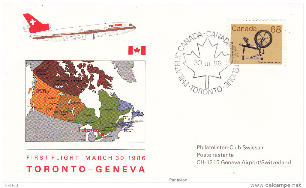 Toronto Geneve Geneva Genf 1986 Via Swissair - 1er Vol Erstflug Inaugural Flight - Suisse Canada - Eerste Vluchten