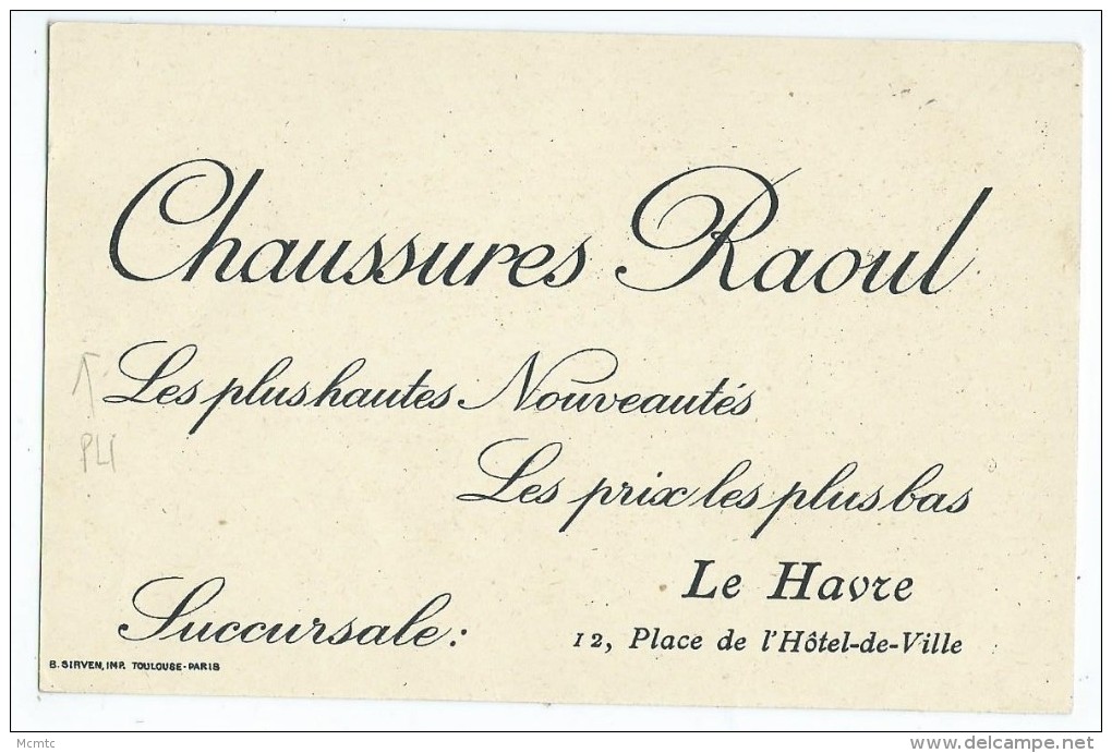 Carte De Visite - Chaussures Raoul - Le Havre- Les Soldats De Bois- - Tarjetas De Visita