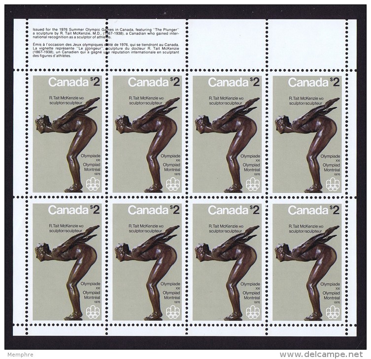 1976  Olympic Sculpture: The Plunger   SC 657  Complete Pane Of 8 ** - Neufs