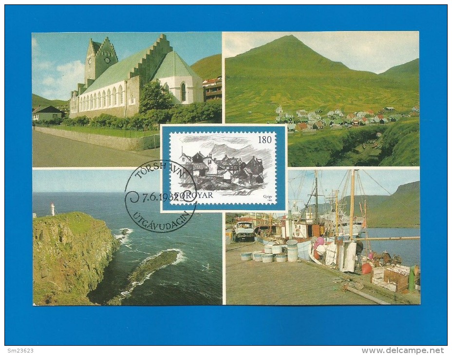 Färöer Inseln 1982 , Vags Kirkja - Gjögv - Maximumkarte - 7. 6. 1982 - 2 Scan - - Faroe Islands