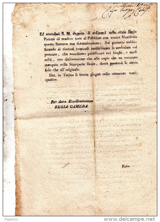 1824 MANIFESTO CAMERALE - LA MONETA D´ARGENTO DA CENTESIMI CINQUANTA  PRESENTERÀ LO STEMMA - Non Classés