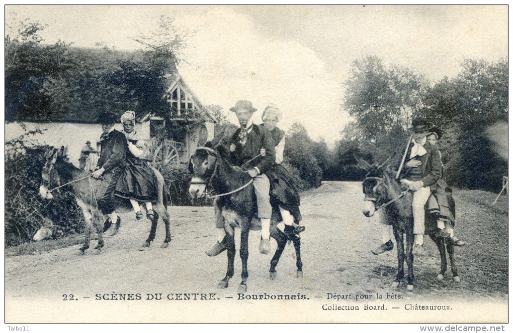 Scènes Du Centre - Bourbonnais - Départ Pour La Fête - Couple Chevauchant Des Anes - Autres & Non Classés