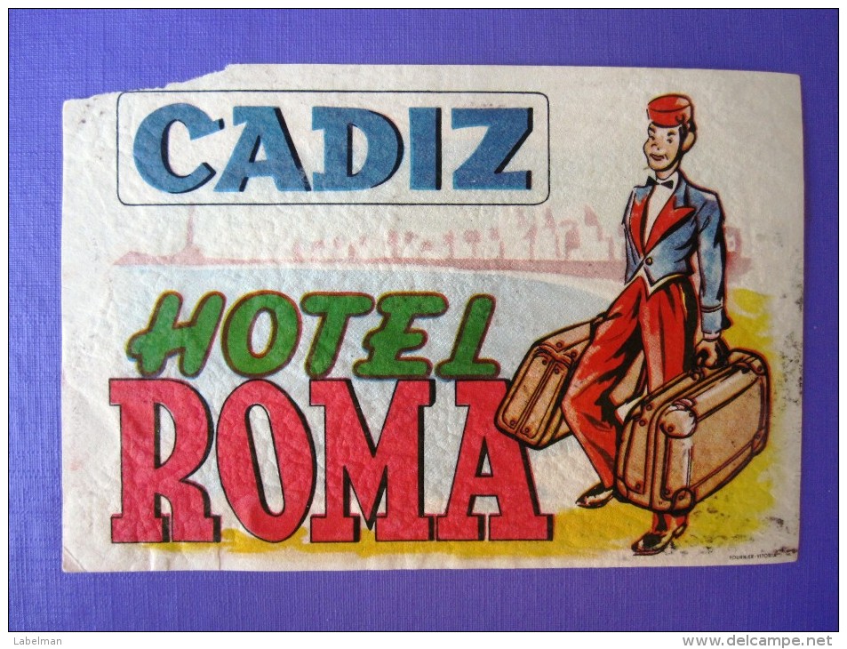 HOTEL RESIDENCIA PENSION ROMA CADIZ SPAIN ETIQUETA LUGGAGE LABEL ETIQUETTE AUFKLEBER DECAL STICKER MADRID - Hotel Labels