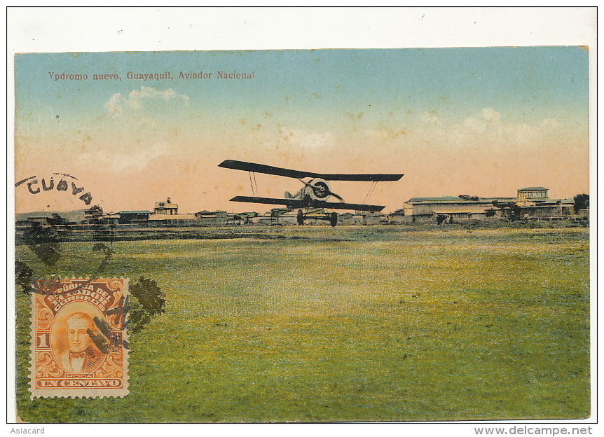 Guayaquil Ypdromo Nuevo, Aviador Nacional Airport Aerodrome Stamped But Not Postally Used - Equateur