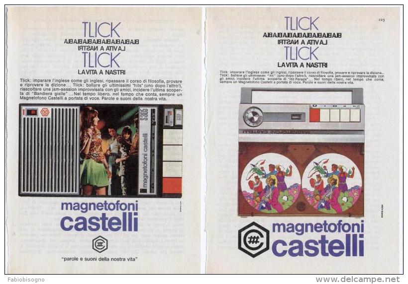1970 -  Magnetofono CASTELLI -  2 Pubblicità Cm. 13 X 18 - Affiches & Posters