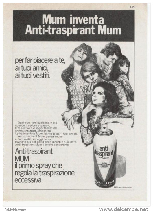 1970 - MUM Anti Traspirant -   1  Pubblicità Cm. 13,5 X 18,5 - Revistas