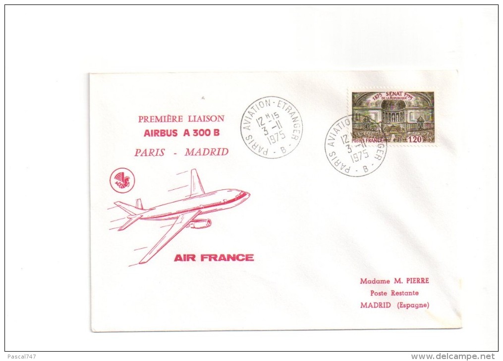 132 Paris Madrid 03 11 1975 - Erst- U. Sonderflugbriefe