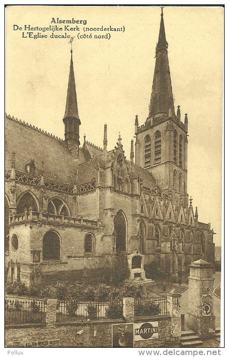 Cpa: Beersel  Alsemberg " De Hertogelijke Kerk - L'Eglise Ducale, Publicité Martini - Beersel