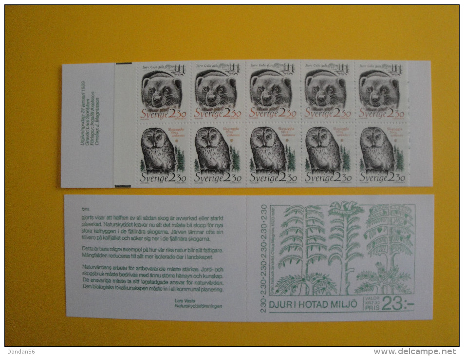 Suède 1502a Carnet C1502  **  Ours Hibou 1989  -   Booklet Scott 1724a  Animals  Bear , Owl Endangered Species - 1981-..