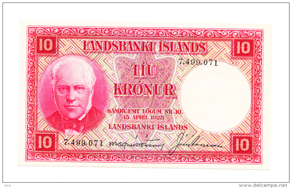 ICELAND 10 KRONUR 1928 UNC NEUF P 33a (Sig. 8) - IJsland