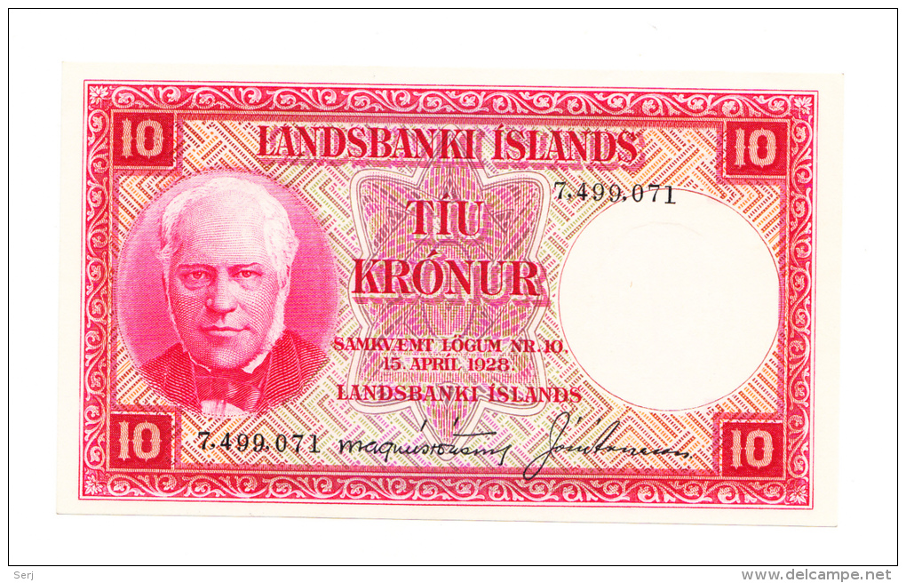 ICELAND 10 KRONUR 1928 UNC NEUF P 33a (Sig. 8) - Iceland