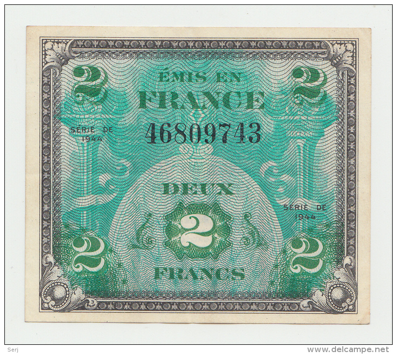 France 2 Francs 1944 XF+ CRISP Banknote P 114a 114 A - 1944 Vlag/Frankrijk