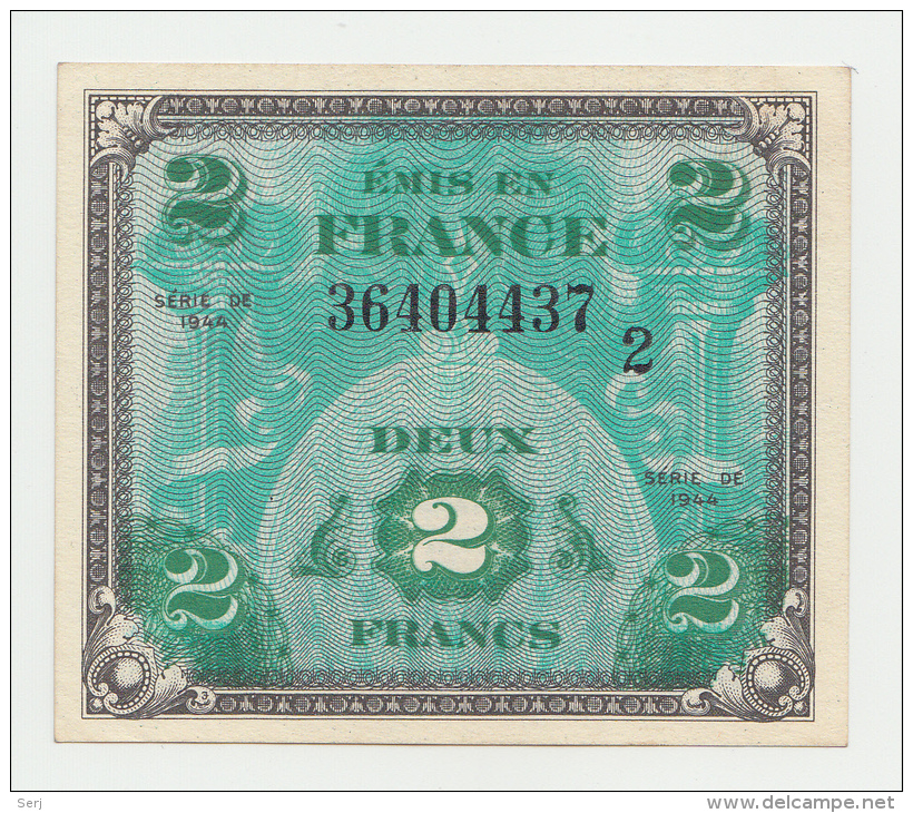 France 2 Francs 1944 AUNC+ P 114b 114 B - 1944 Drapeau/Francia