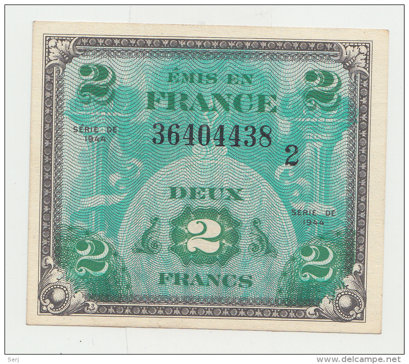 France 2 Francs 1944 AUNC+ P 114b 114 B - 1944 Drapeau/Francia