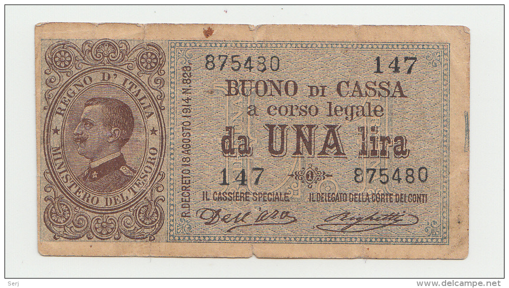 Italy 1 Lira 1914 "F" Banknote Pick 36a 36 A - Regno D'Italia – 1 Lire
