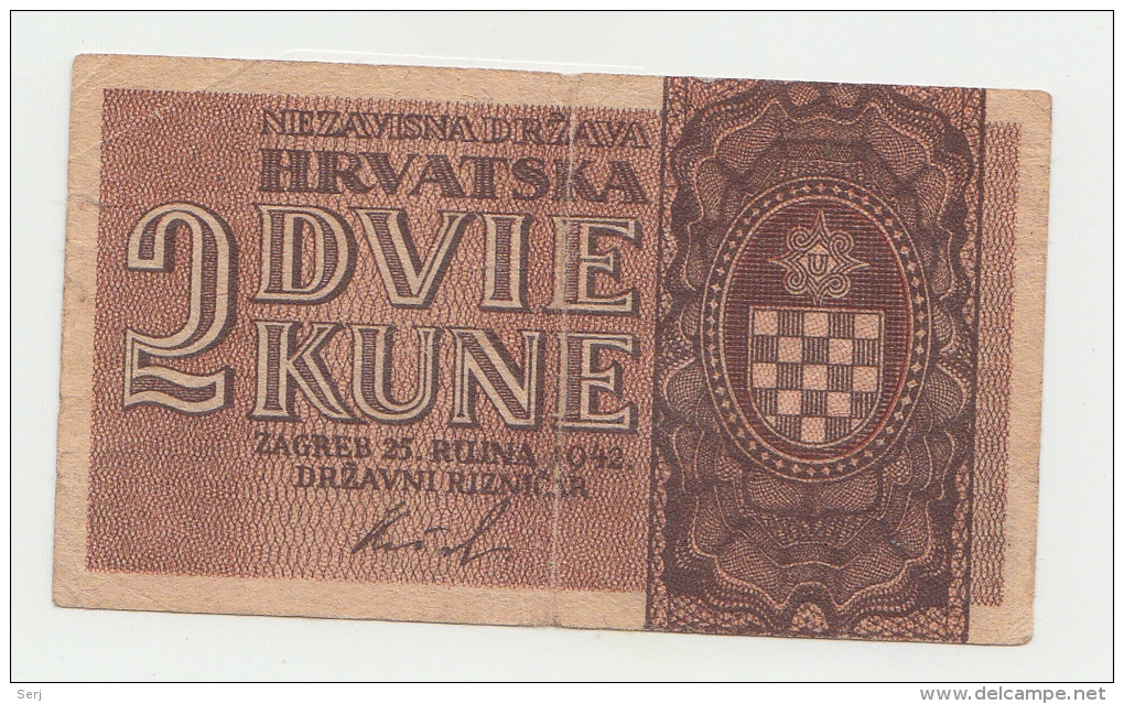 Croatia 2 Kuna (Kune) 1942 VF Banknote Pick 8 - Croatia