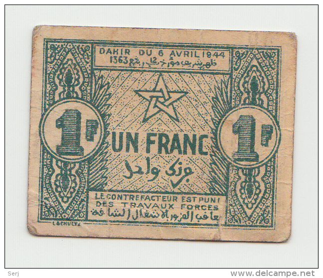Morocco 1 Franc 1944 VF+ Pick 42 - Maroc