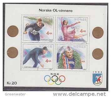 Norway 1990 Olympic Winners M/s ** Mnh (F2466) - Blocs-feuillets