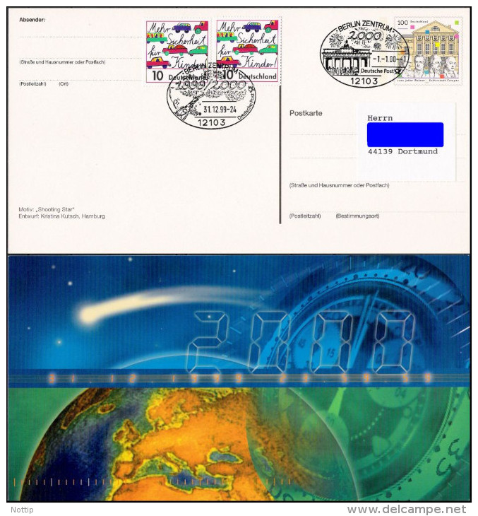 Pluskarte Deutsche Post Millenium 2 Verschiedene Sonderstempel 31.12.1999 Und 01.01.2000 #2 - Postcards - Used