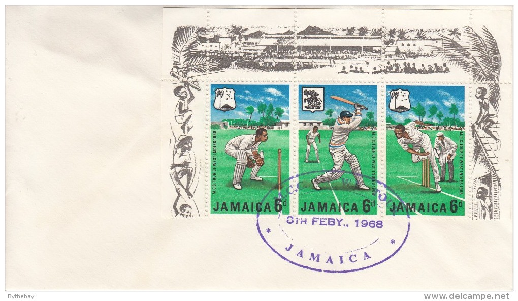 Jamaica FDC Scott #268a Strip Of 3 Cricket Players - Jamaique (1962-...)