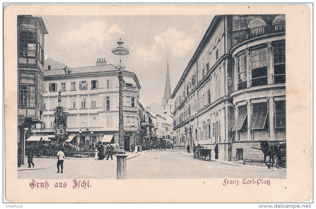 Gruß Aus Bad Ischl Franz Carl Platz Belebt Geschäfte Pferde Wagen Um 1905 Ungelaufen - Gmunden