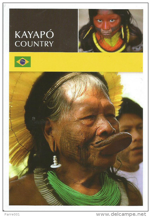 Brasil Brazil 2014 Valinhos Purtugese Language Flag Kayapo Indians Viewcard - Briefe U. Dokumente