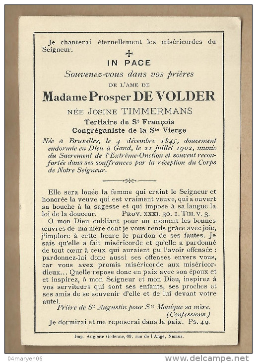 -* * Madame Prosper DE VOLDER, Née Josine TIMMERMANS°BRUXELLES4/12/1845-/GAND 21/7/1902 - Religión & Esoterismo