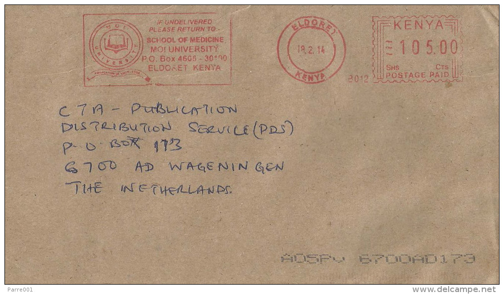 Kenya 2014 Eldoret Meter Franking Pitney Bowes-GB “5000” PB012 School Of Medicine Moi University Cover - Kenya (1963-...)