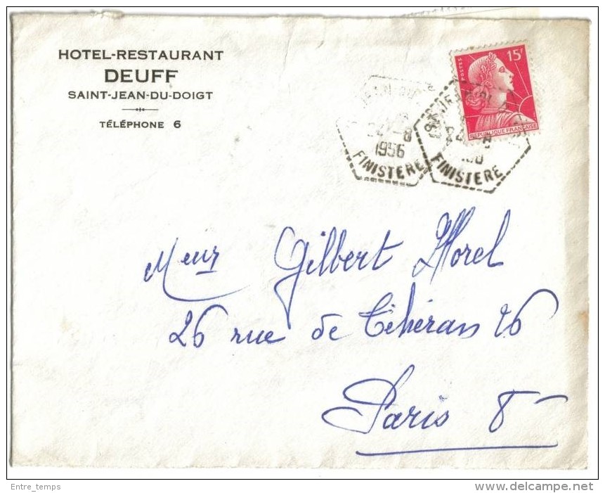 Lettre Saint Jean Du Doigt Hotel Deuff Hexagonal 1956 - Publicités