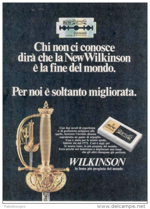 1970 - Lamette WILKINSON - 1 Pag. Pubblicità Cm. 13 X 18 - Razor Blades