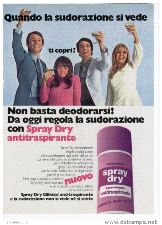 1970 -  Deodorante SRAY DRY GILLETTE     -   1  Pubblicità Cm. 13,5 X 18,5 - Tijdschriften